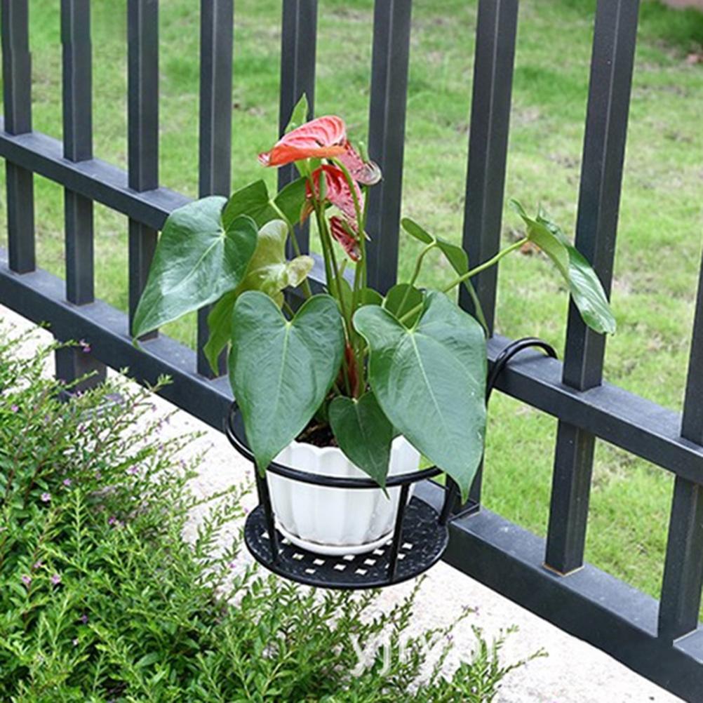 Hanging Balcony Flower Pot Rack Wrought Iron Window Sill Planter Holder Black