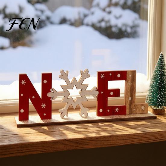 Wood Letter Ornament Wooden Christmas Table Sign, XMAS SNOW NOEL Tabletop Sign with Festive Party Decor Base, Hollow Centerpiece for Xmas Decorations