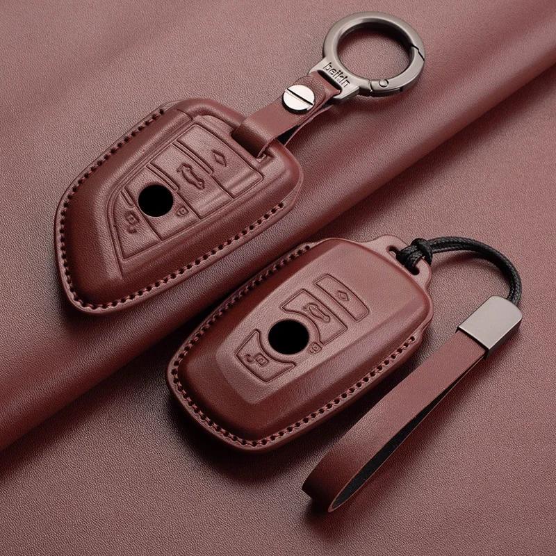 Leather Car Remote Key Case Cover Shell for BMW X1 X3 X5 X6 X7 1 3 5 6 7 Series G20 G30 G11 F15 F16 G01 G02 F48 Keyless Key Fob