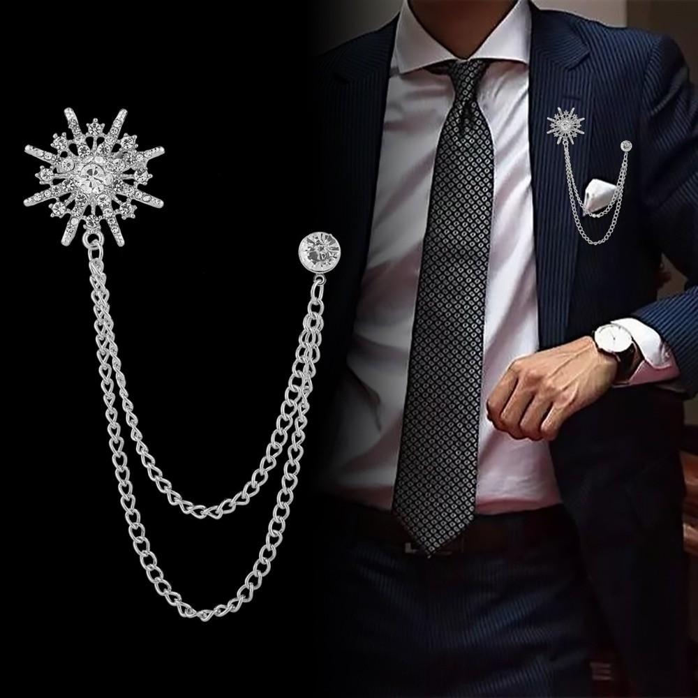 Zinc Zinc Alloy Men Brooch Tassel Chain Suit Lapel Pin Personality Star Tassel Brooch  Collar Decoration