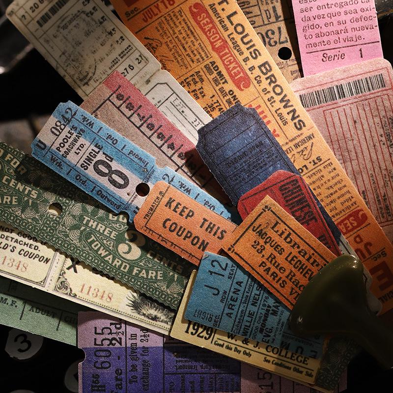 Retro Car Ticket Box Sticker Pack: 45 Antique Ticket Office Stickers for Journals