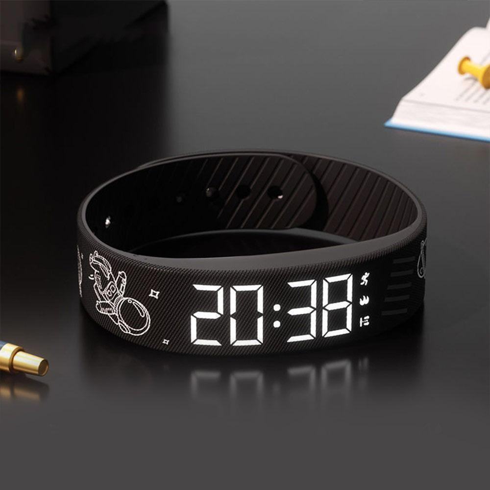 LED Digital Alarm Clock Watch Waterproof Snooze-proof Fitness Wristbands with Running Pedometer Adjustable Alarm Bracelet