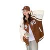 Women Preppy College Jacket Tops Girl Casual Baseball Sweatshirt Button Bomber Long Sleeves Coat
