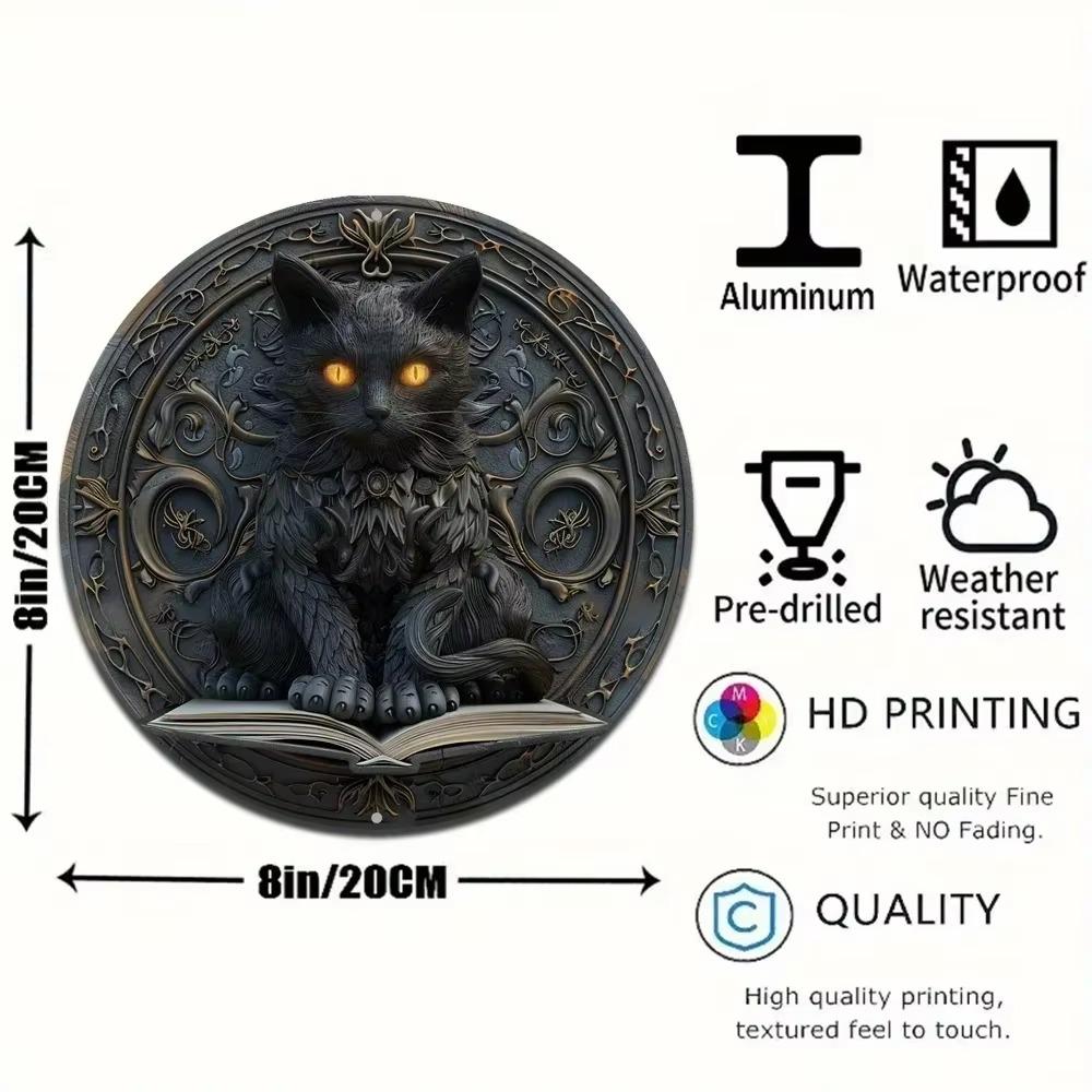 Verspieltes Mystisches Katzenschild - Unverwechselbares Design im Vintage-Stil, Faux-Prägetextur, Wanddeko, Café, Wohnzimmer, Ideales Geschenk