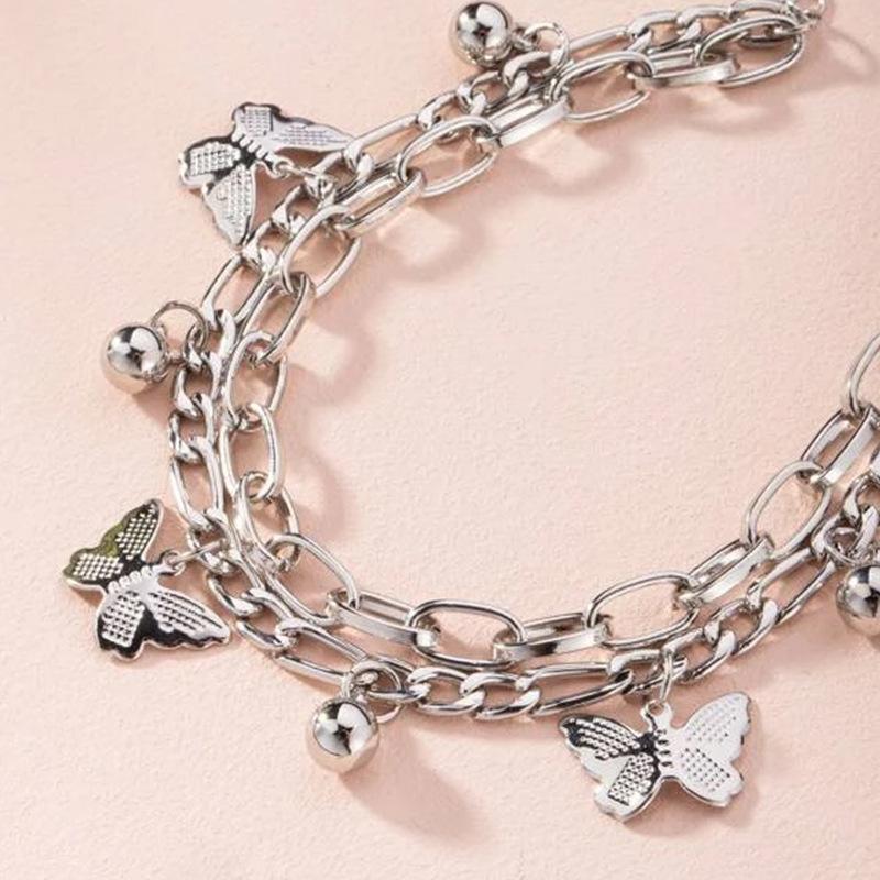 Butterfly Bracelet Woman Layered Girl Bracelets Tassel Clavicle Chain Lady Party European Zinc Alloy Collares Tous Woman