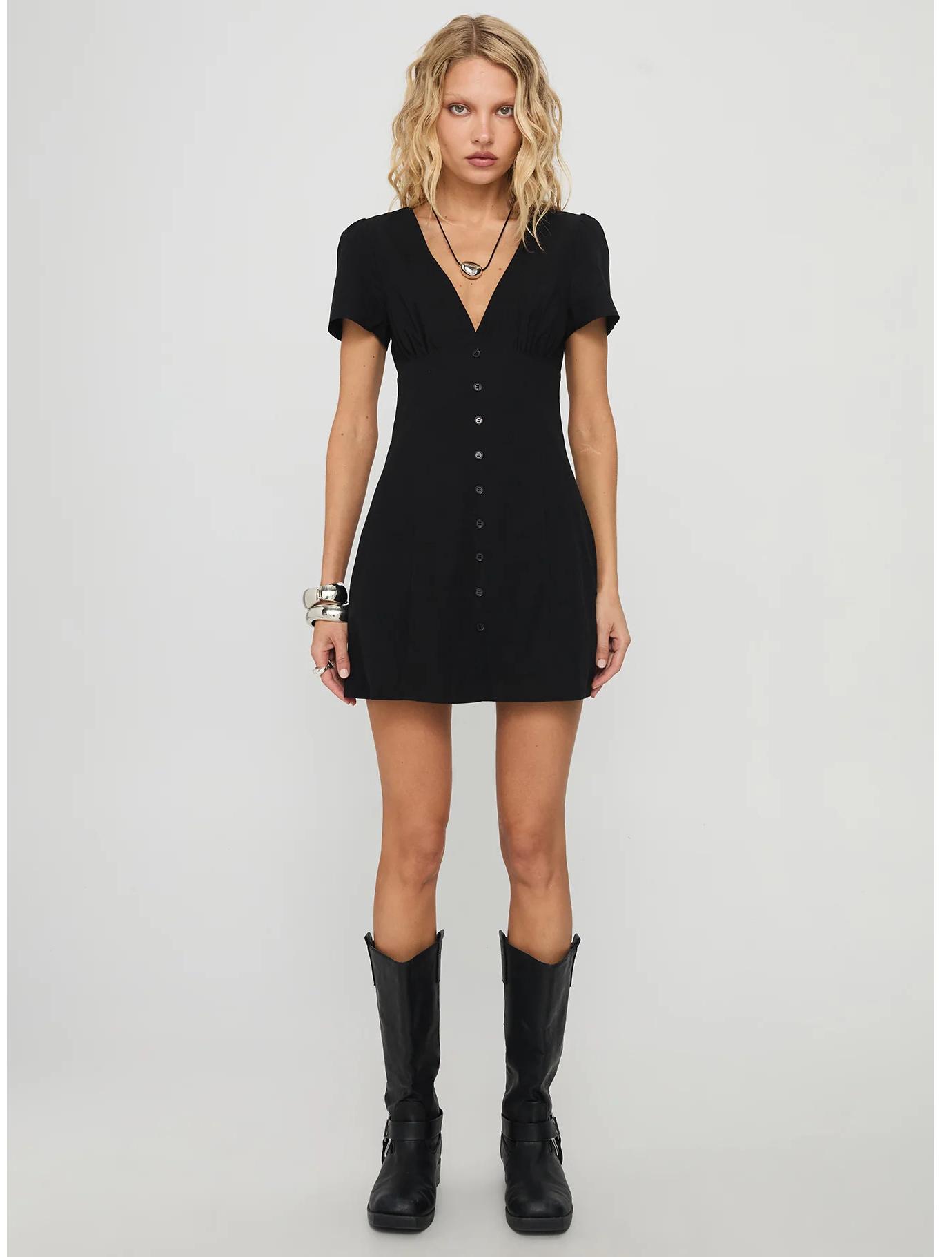 

2026 Summer Sexy Slim V-neck Waist-cinching Short-sleeved Casual Dress for Women Medium чёрный