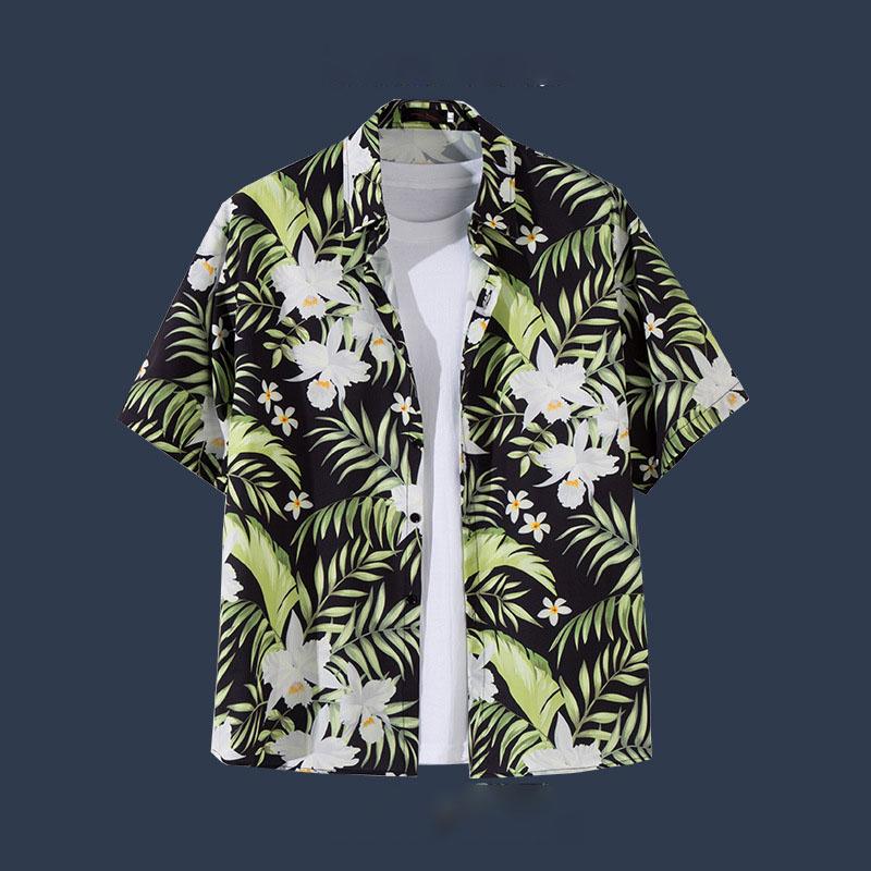 Retro Floral Short Sleeve Shirt Men Trendy Personalized Versatile Cool Five-point Sleeve Summer Hawaii Clothing Trend