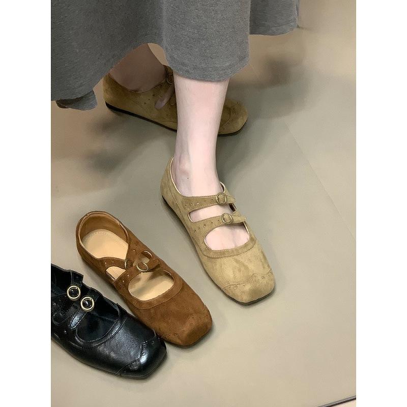 French Square Toe Flat Single Shoes Women's Autumn Vintage Soft-soled Mary Jane Shoes Shallow Commuter Women's Shoes