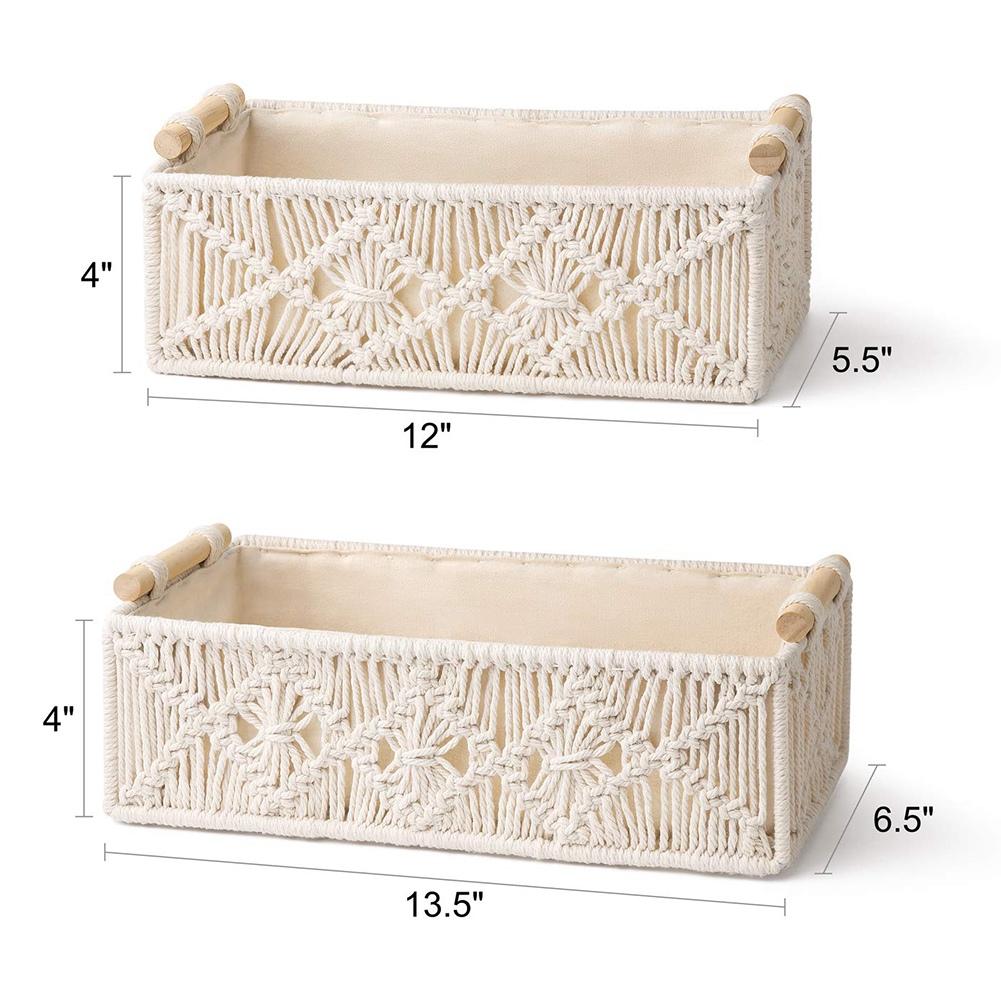 BHBL Macrame Storage Baskets Boho Decor Box Handmade Woven Countertop Toilet Tank Shelf Cabinet Organizer, Set of 2,A