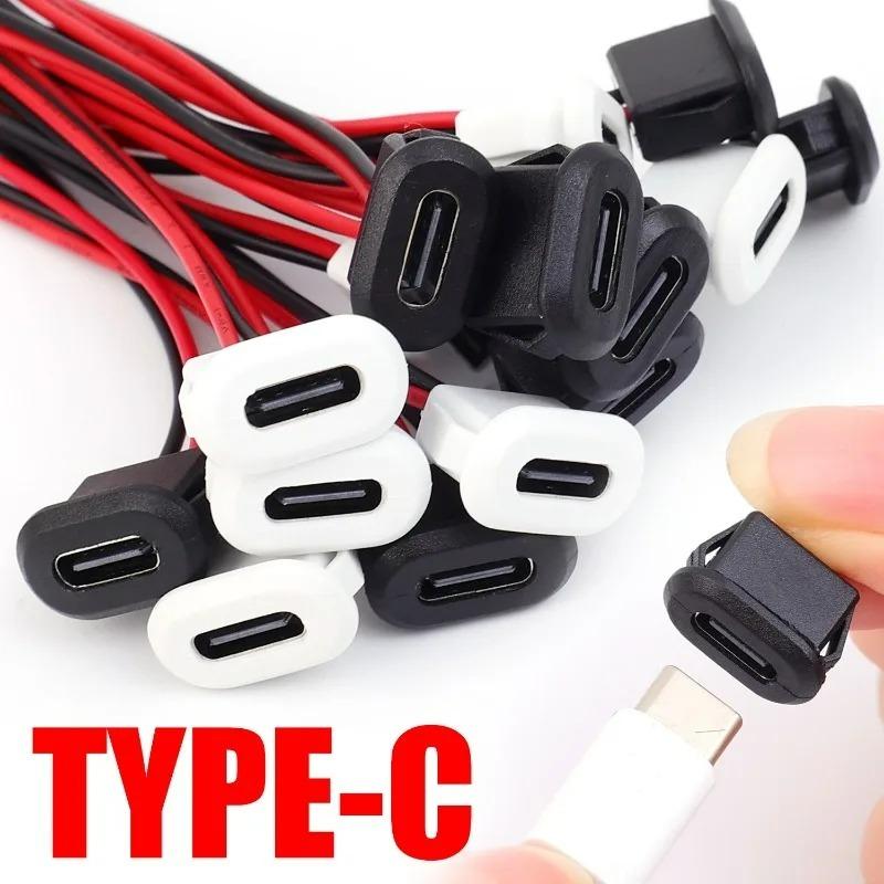 Type-C Female 2-Pin USB Connector Waterproof Female Socket Quick Charge Jack Type-C USB-C Charger Plug Accessories 2/4/6PCS