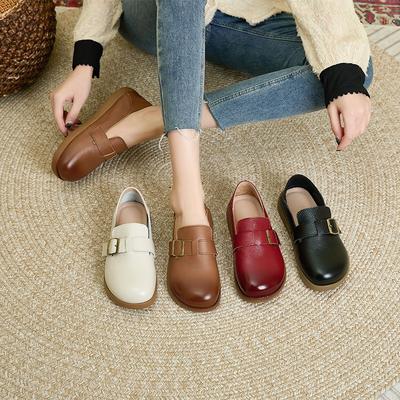 The First Layer of Cowhide Spring Casual Women's Retro Polishing Color One-pedal Small Leather Shoes Genuine Leather Women