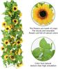 Künstliche Sonnenblumen-Girlande Seiden-Sonnenblumen-Ranke Gelbe Blume Grüne Blätter Außenbereich Fake Hängepflanzen