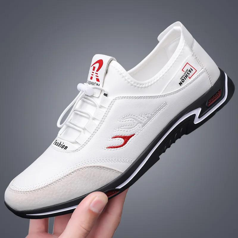 Fashion Men Leather Casual Shoes Spring Sport Shoes Pointed Toe Slip-on Sneaker 38 белый
