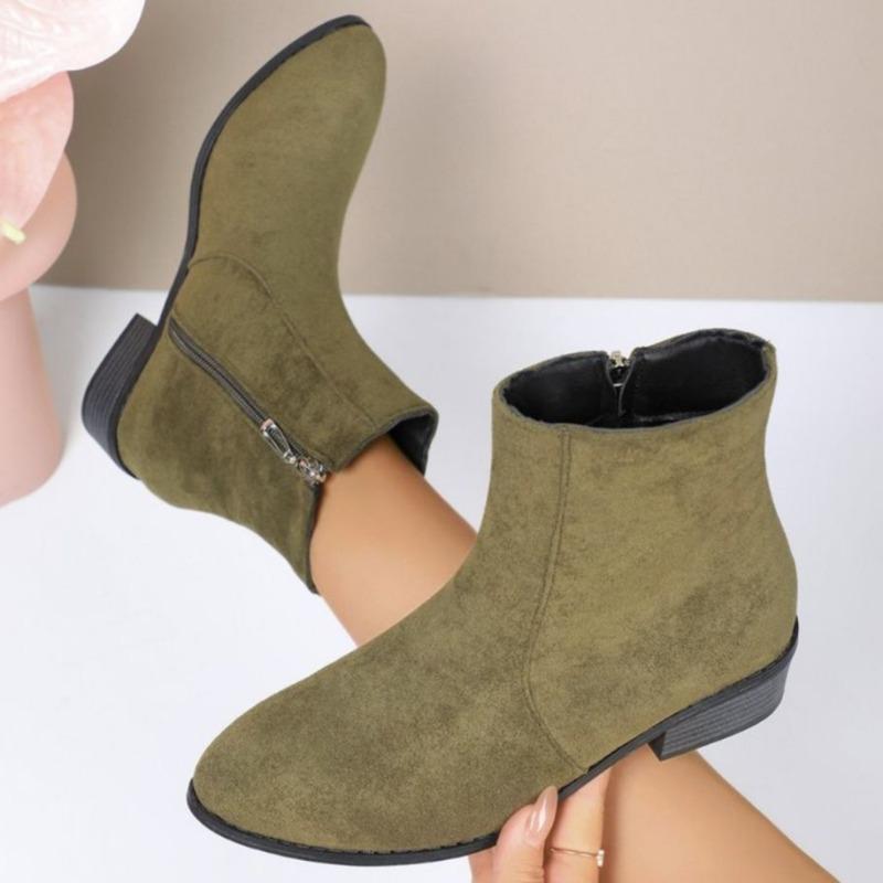 Women's Thick Heel Cotton Boots Winter New Round Head Suede Side Zipper Anti-slip Wear-resistant Short Boots