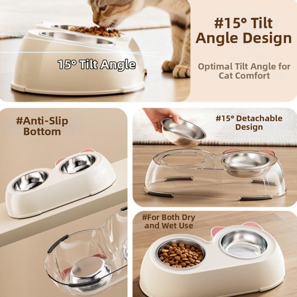 Plastic Cat Food Water Bowls Stainless Steel Pet Water Feeder Practical Pet Double Bowls  Pet Food