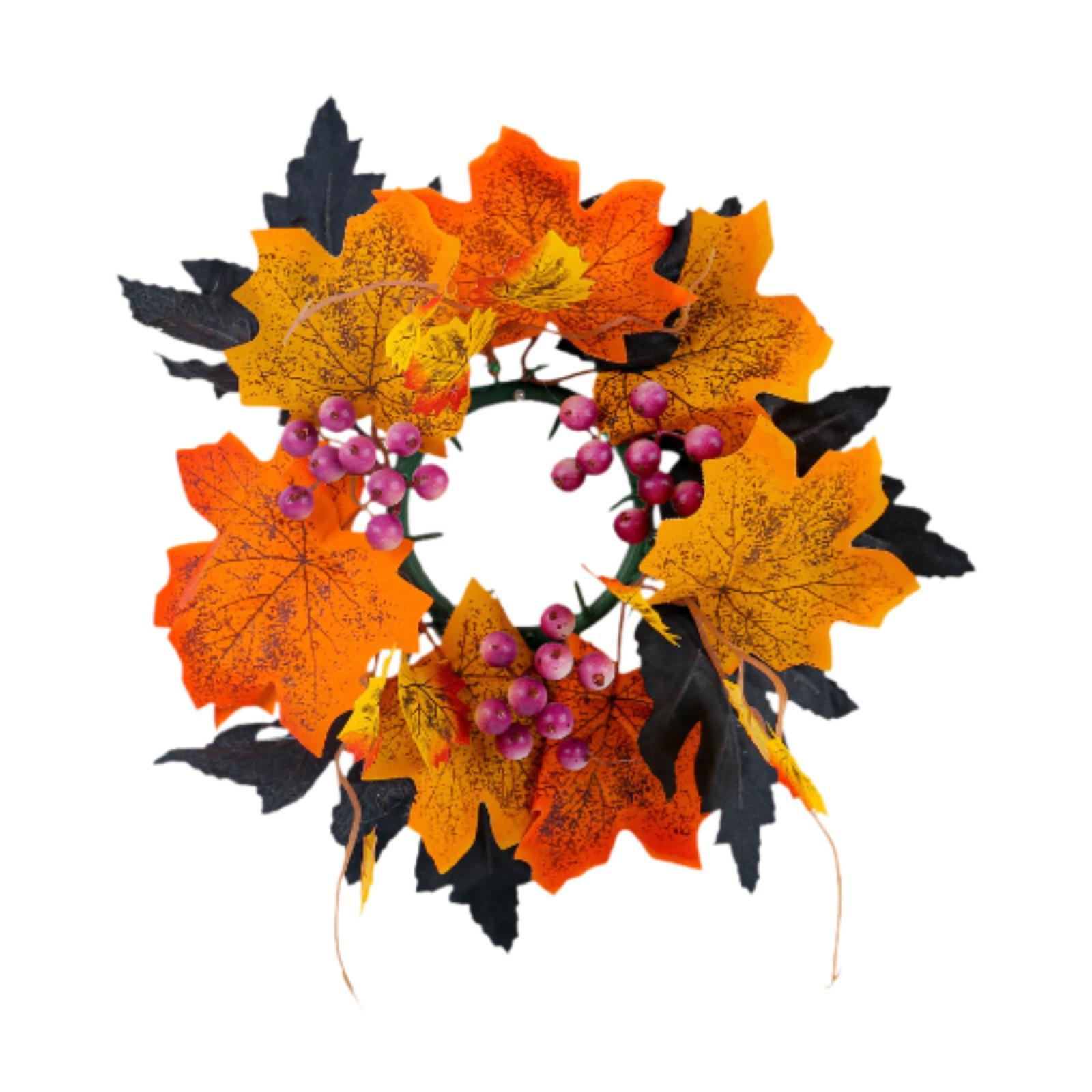 Halloween Candle Ring Wreath Small Autumn Wreath Fall Candle Rings Wreath for Halloween Tabletop Centerpieces Wedding Decor