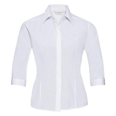 Russell Collection Ladies 3/4 Sleeve Poly-Cotton Easy Care Fitted Poplin Shirt