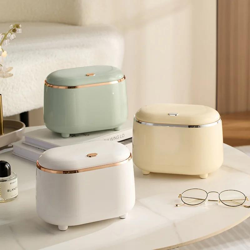 Light Luxury Style Press Desktop Small Trash Can Kitchen Bathroom Trash Bin Double Layers Design Garbage Bucket