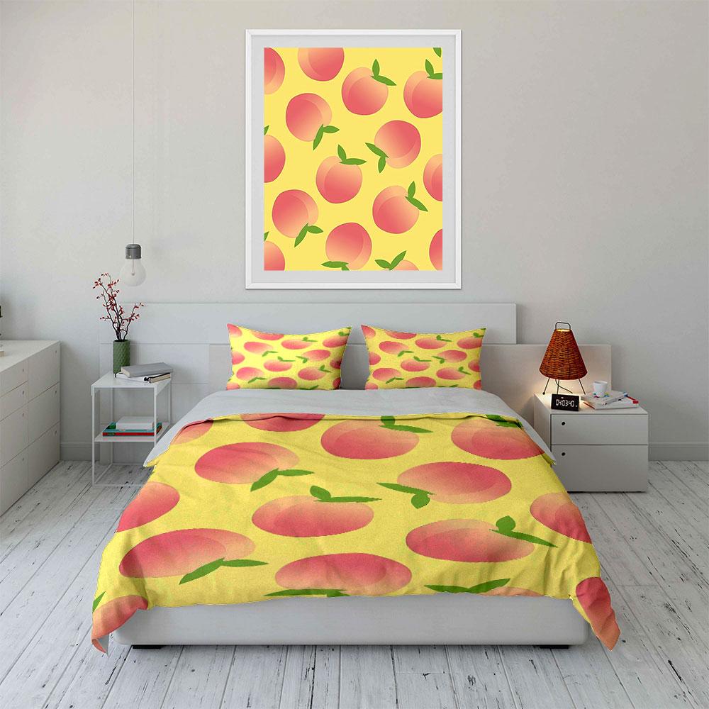 Peach Print Bedding Set Bedding Duvet Cover Set Duvet Cover Pillowcases (1 * Duvet Cover 2 * Pillowcases, without duvet insert)