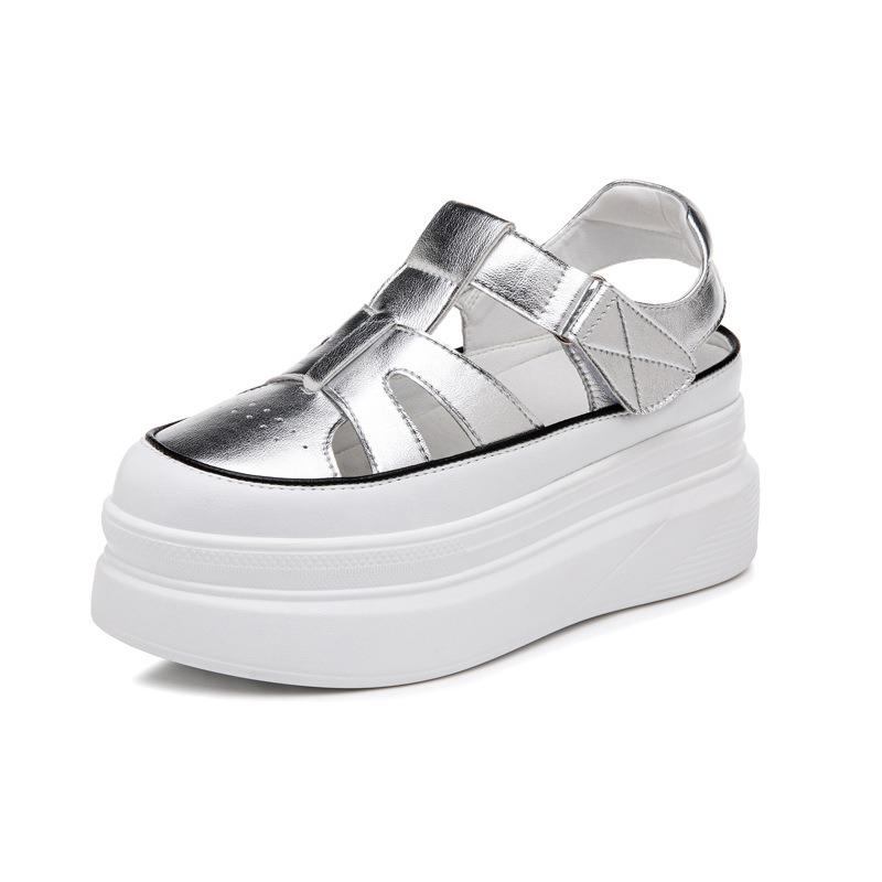 New Retro Women's Thick-soled Shoes with Hollowed-out Toe Caps and Versatile Height-increasing Shoes