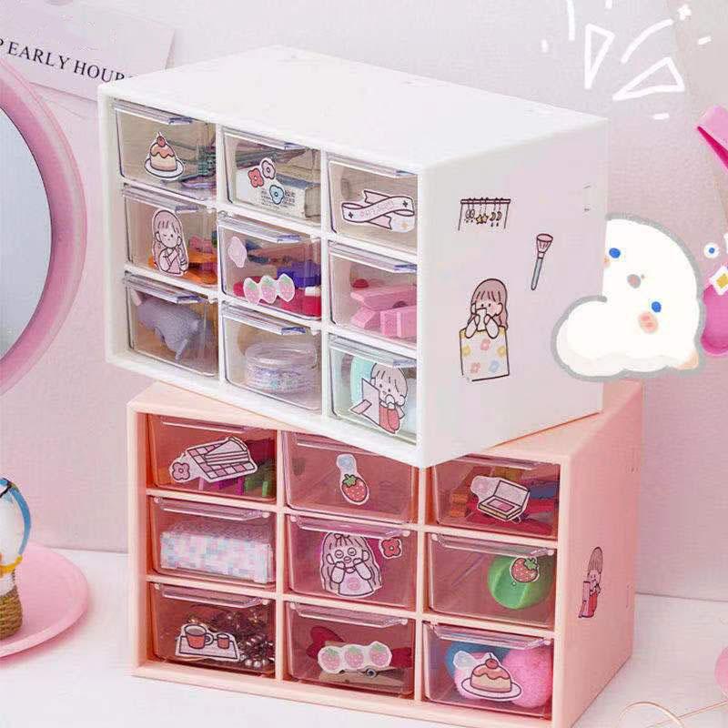 Stolní úložný box na mini zásuvky, stohovatelný úložný box s devíti čtvercovými přihrádkami, úložný box na sponky do vlasů/samolepky/šperky