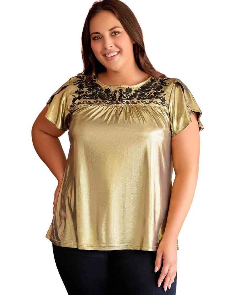 Azura Exchange Floral Embroidered Short Sleeve Top