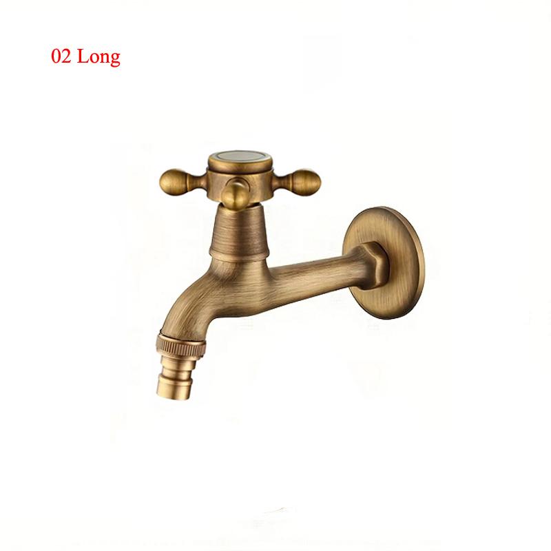 Long Garden Use Bibcock Faucet Tap Crane Antique Brass Finish Bathroom Wall Mount Washing Machine Water Faucet Tap