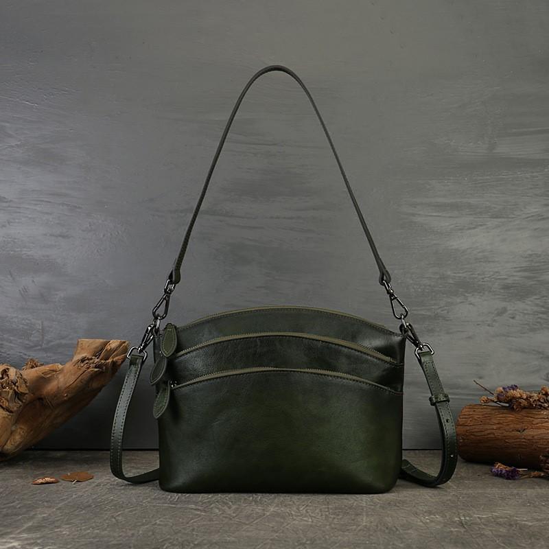 Genuine Leather Women'S Bag Small Solid Color Retro Versatile Commuting Shoulder Crossbody Bags
