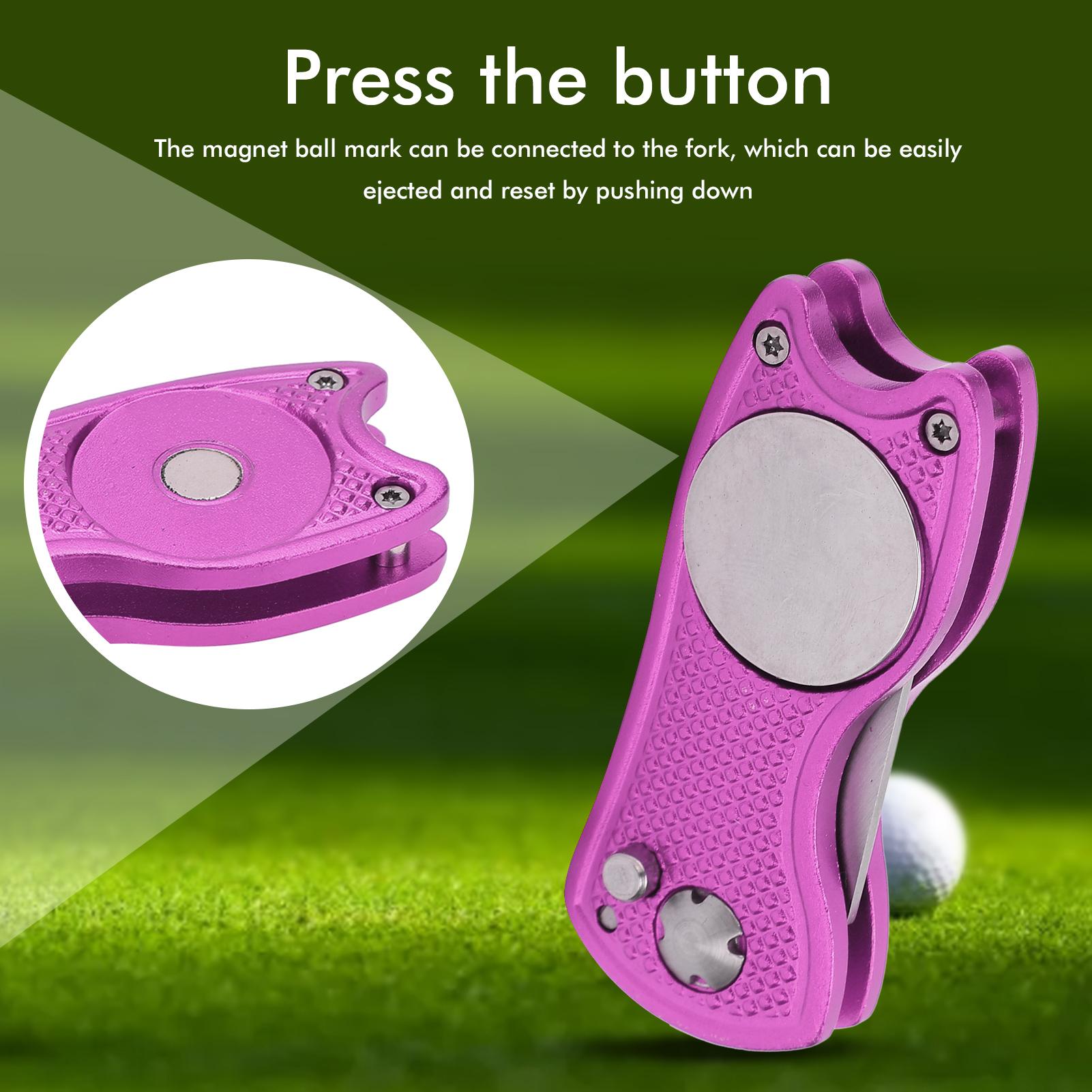 Green Fork Stainless Steel Foldable Divot Repair Tool with Button Magnetic
