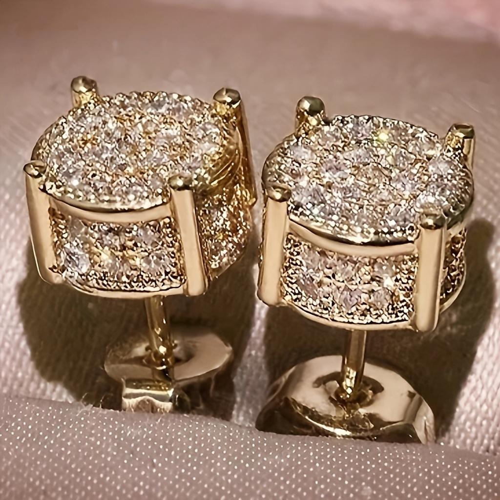 Classic Round Cubic Zirconia Stud Earrings for Men & Women, Shiny Design