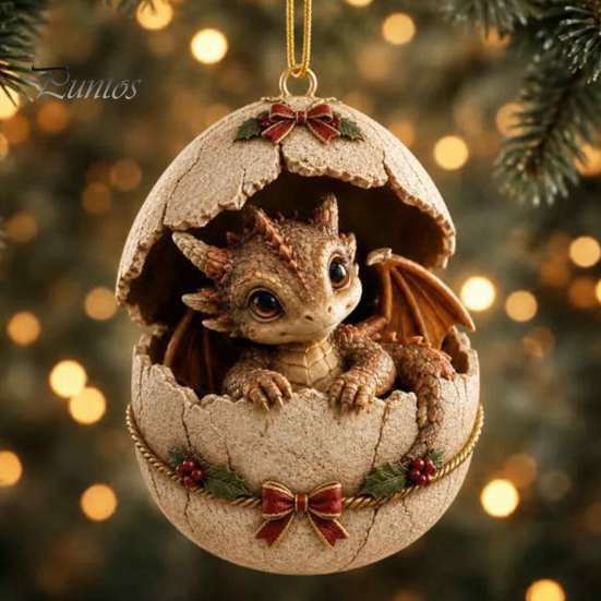 Decorative Acrylic Ornament Baby Dragon And Egg Christmas Ornament, 2D Flat Tree Hanging Personalized Party Scene Decoration Decoration, Fantasy