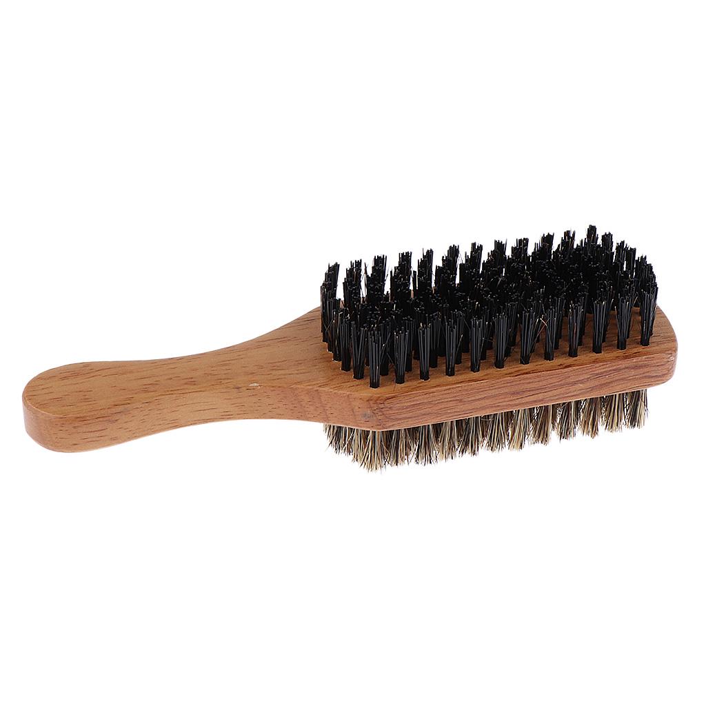 2 Sizes Double Side Men Hair Bristle Beard Mustache Brush w/Wood Handle