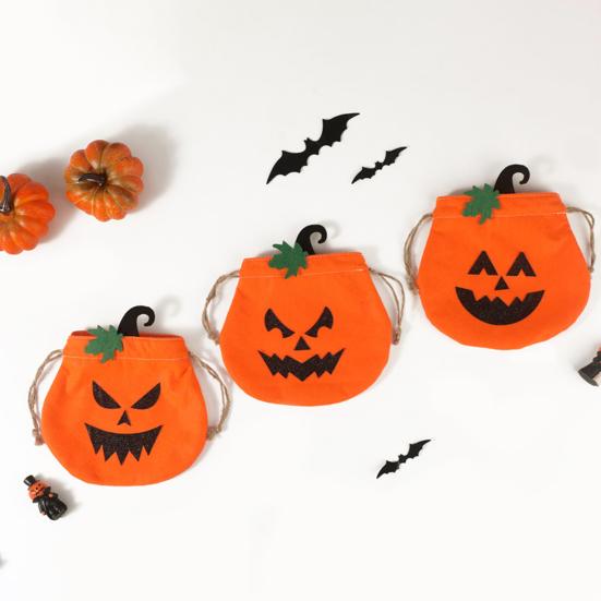 Reusable Halloween Bag Drawstring Pumpkin for Kids, Trick or Treat Candy Bag, Spooky Sack Non Woven Fabric Goodie Party Favors Favor