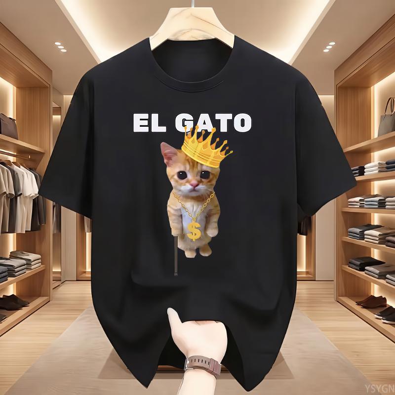 El Gato Is Calling Meme Sad Crying Cat Munchkin Kitty Meme T Shirt Fashion Short Sleeves Oversized T-shirt