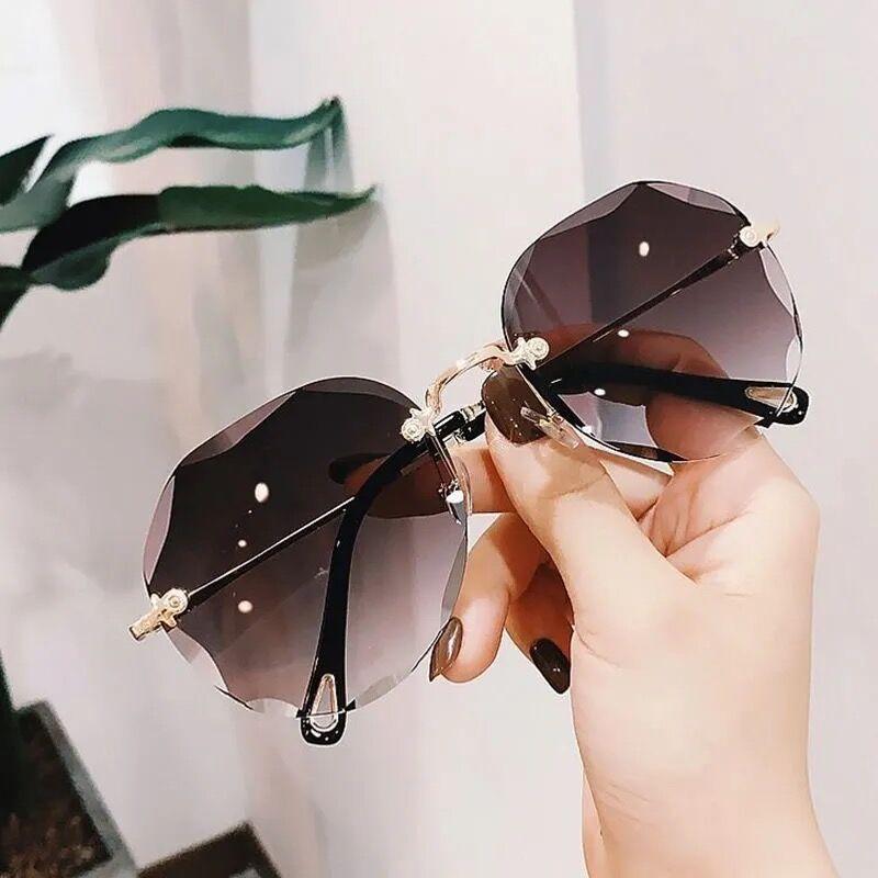 Borderless Trimmed Sunglasses, Femininity, Round Face, Large Frame, Thin, Uv-Proof Sunglasses.