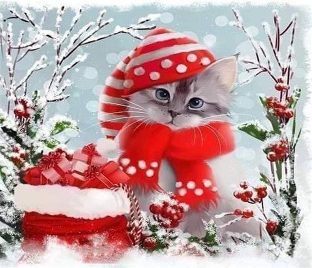 Ruopoty DIY Frame Picture By Numbers Cat Animal HandPainted Wall Art Unique Gift Painting By Number Winter Christmas Gift