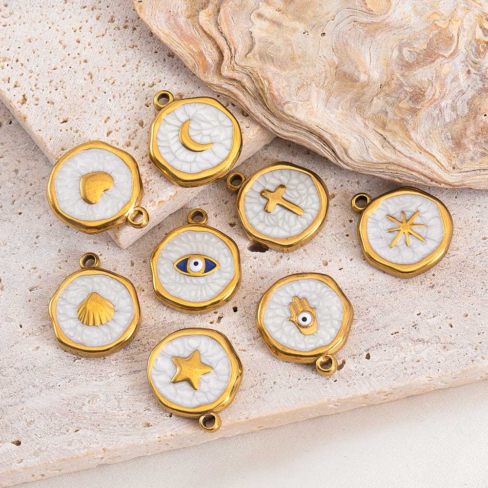 4-8pcs Stainless Steel Enamel Star Heart Eye Shell Sun Round Random Charm Base Anklet Pendant DIY Earring Necklace Jewelry Makin