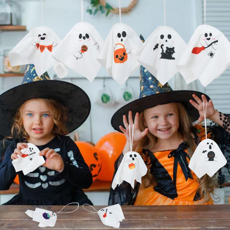 8Pcs Halloween Hanging Ghost Puppet Cute Polyester Ghost Ornament Halloween Party Home Indoor Outdoor Decoration Haunted House