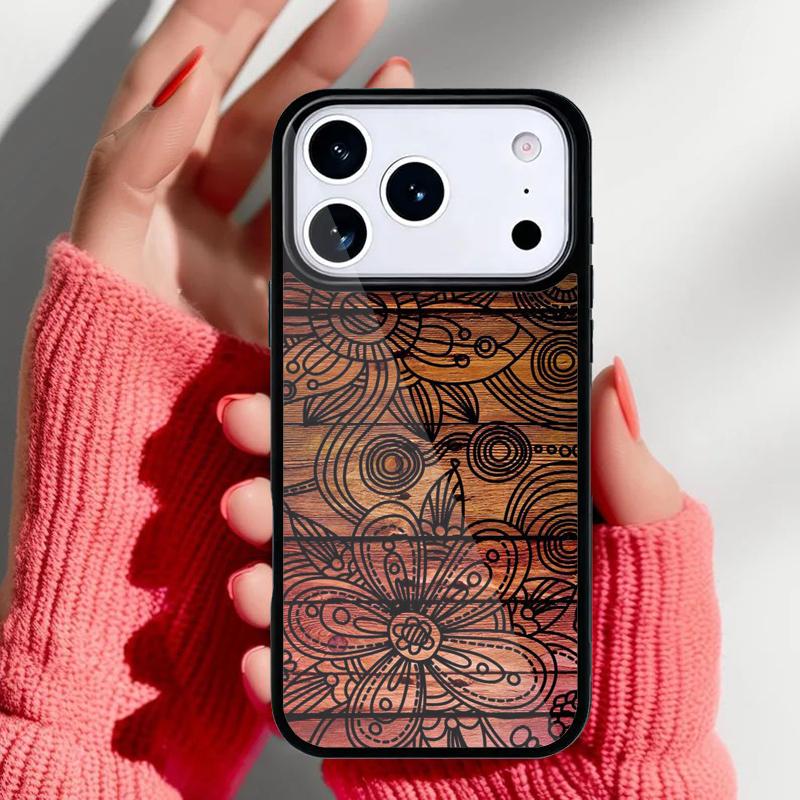 Mandala Floral Wood Phone Case for iPhone 17 16 15 14 13 Pro Max Back Cover for 12 11 Pro Coque