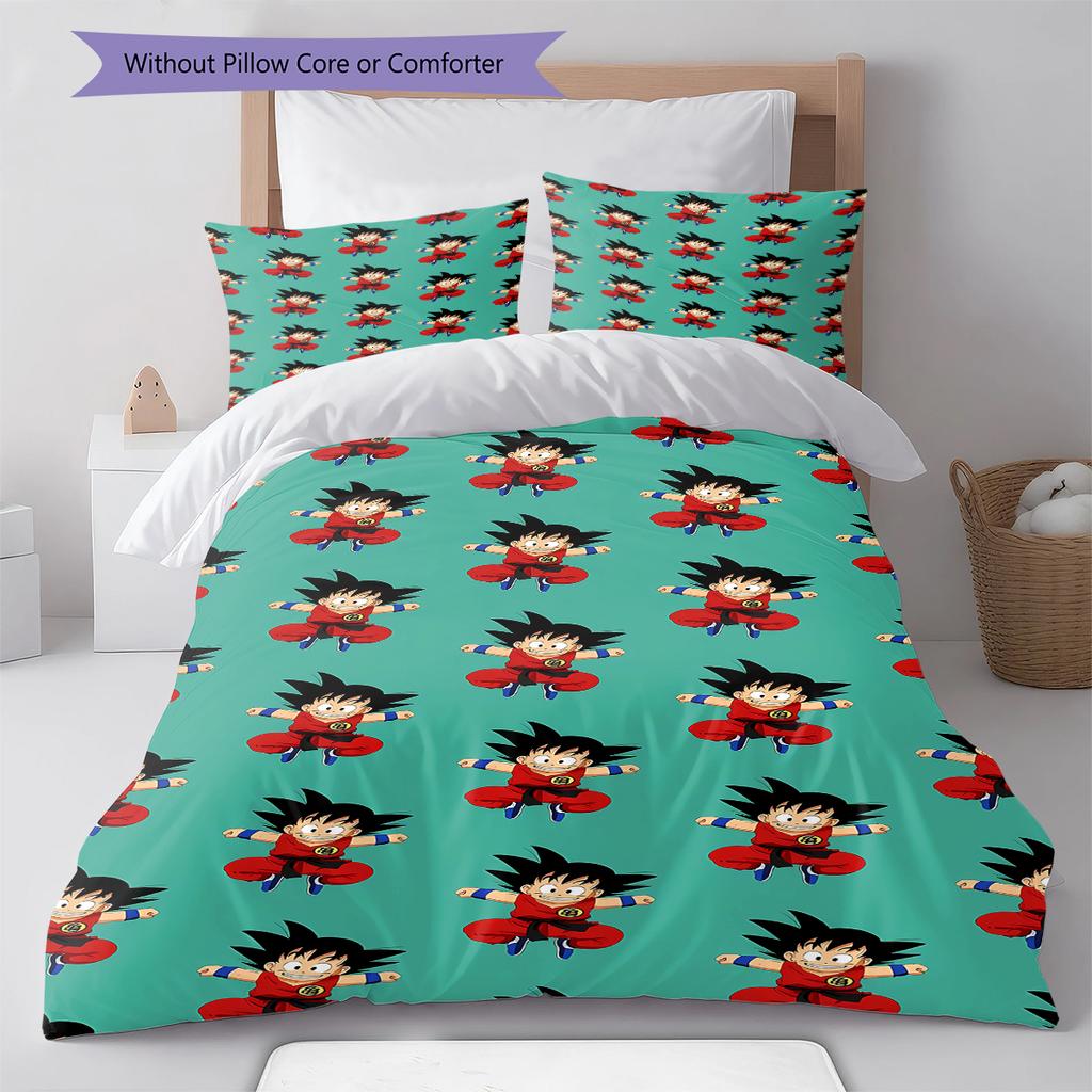Son Goku Pattern Bedding,Quilt Set Quilt Cover Pillowcase Home Birthday Gift (1 * Duvet Cover + 2 * Pillowcase, Without Core)