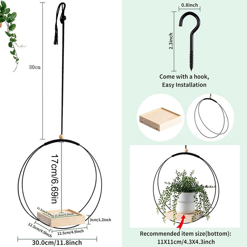 Indoor Plant Hanger Hanging Plant Pot Hanger With Wood Base Boho Macrame Hang Plant Holder For Indoor Plants Planter For Wall