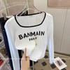 Women's Slim Fit Color-Block Square-Neck Long-Sleeve T-Shirt for Spring/Autumn 2025