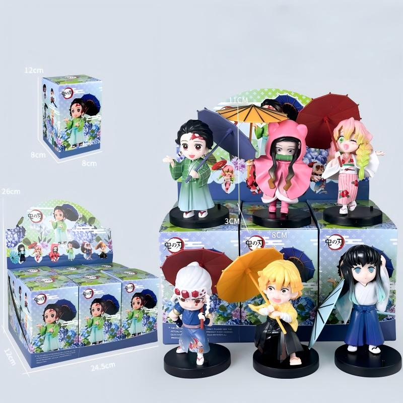 New Demon Slayer Plum Rain Season Blind Box Q Version Figures Umbrella Scene PVC Collectible Model Toy Gift for Anime Fans