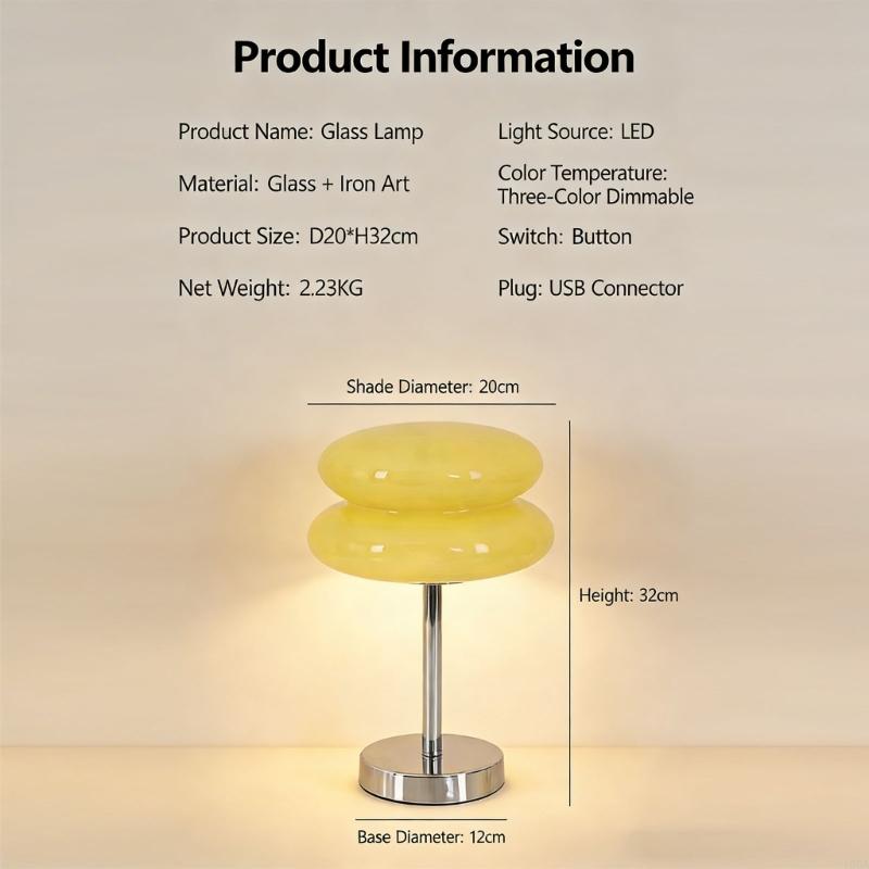 USB Powered Adjustable Brightness Glass Mushroom Night Light Nordic Style Desk Lamps for Living Room Bedroom Decor