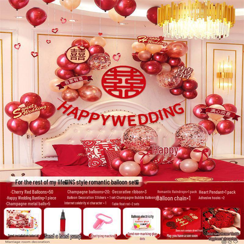 Romantic Wedding Bedroom Balloon Decoration Set for Groom and Bride