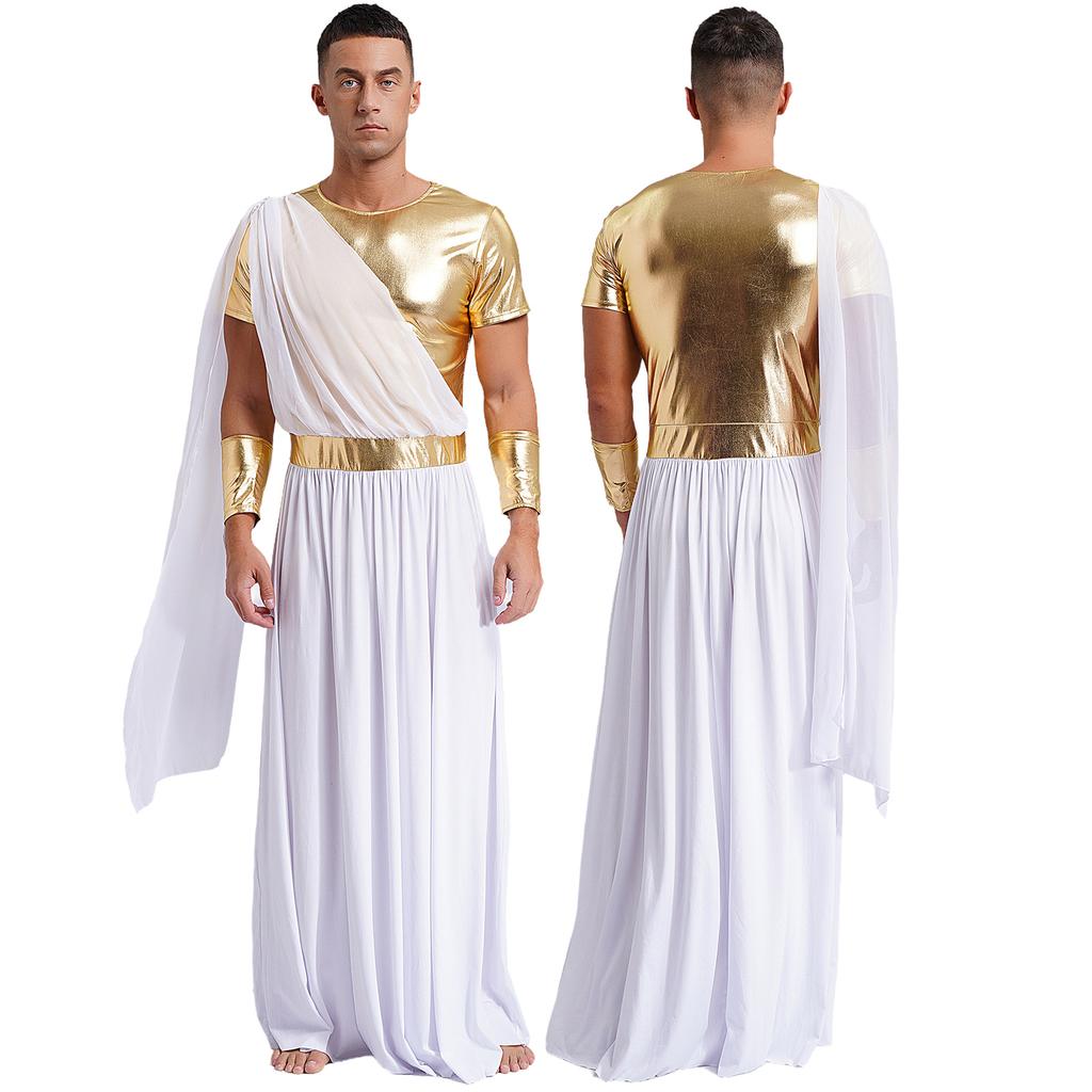 Herrekostyme Antikk gresk toga - Metallisk patchwork-kappe med korte ermer og hansker for Halloween/romersk cosplay