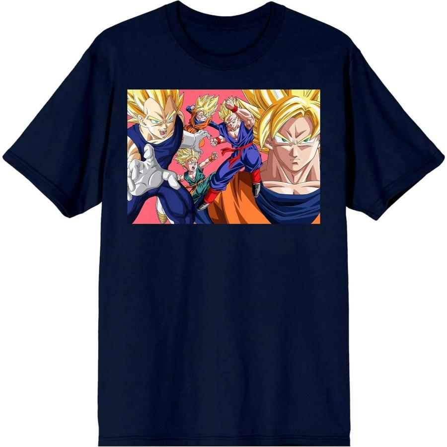 Dragon Ball Z Character Group Men s Anime Navy Blue Short Sleeve Graphic Tee S