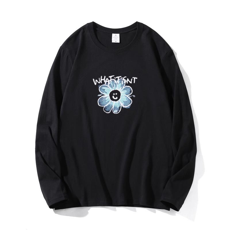 Ladies Spring Autumn Long Sleeve Crew Neck Oversize Loose Flower Printed Pullover T Shirt  Top for Layering