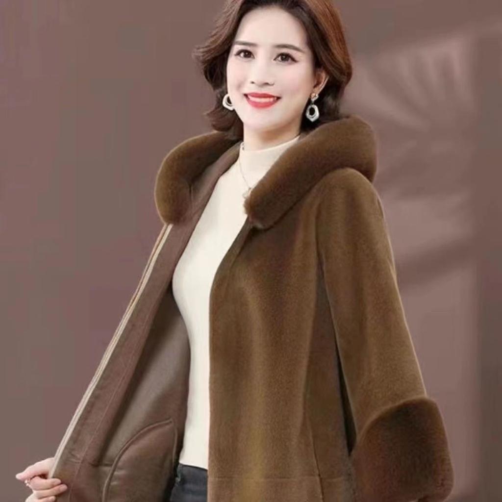 Thickened fur integrated coat autumn and winter imitation mink fur jacket medium and long imitation mink mother outfit women