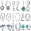 925 Silber Stern Mond Creolen Funkelnde Zirkonia Kleeblatt Ohrringe für Damen Hübscher Schmuck für Hochzeitsfeiern Geschenke